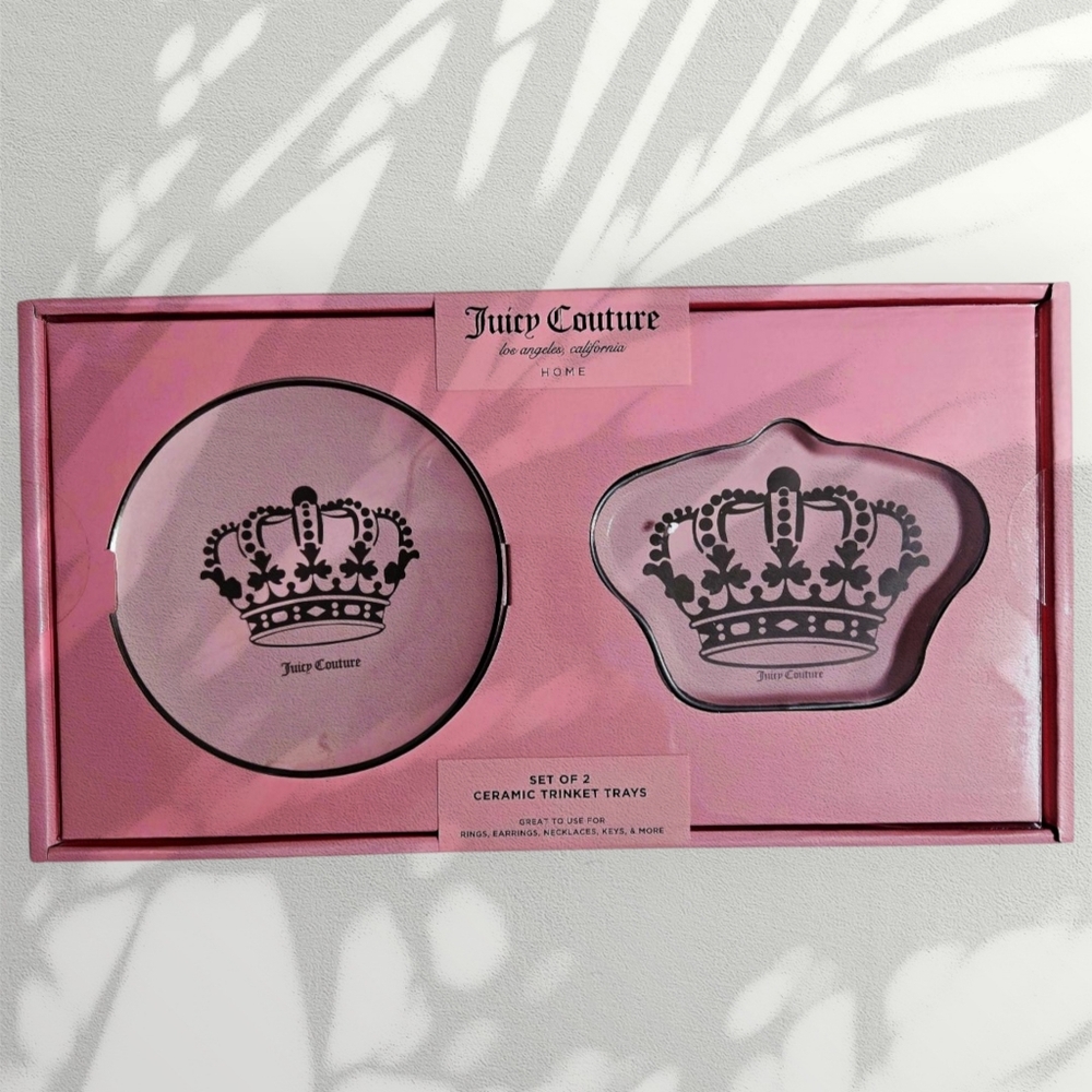 NEW Juicy Couture Set of 2 Ceramic Trinket CouturTrays - Pink NWT - Picture 1 of 5